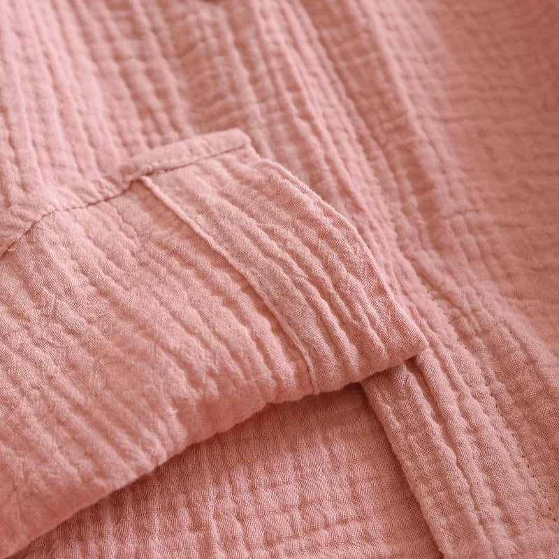 2025 New Spring and Autumn Couple Pajama Set 100%Cotton Crepe Fabric Men's and Women's Long Sleeve Pants Home Suit Two Piece Set