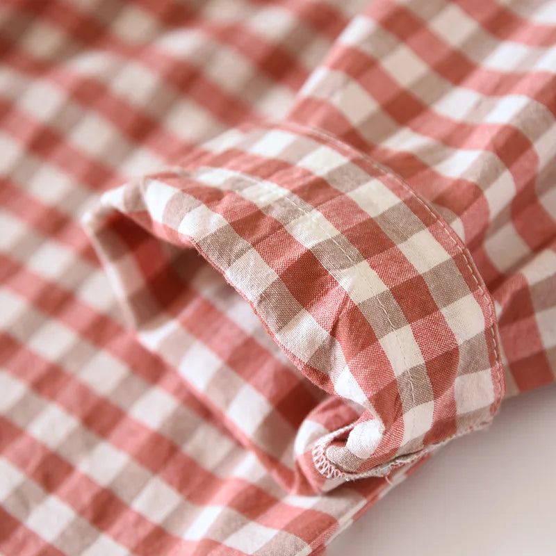 2025 New Japanese Spring and Autumn Couple Pajama Set 100% Cotton Men's and Women's Plaid Long Sleeve Two Piece Home Furnishing