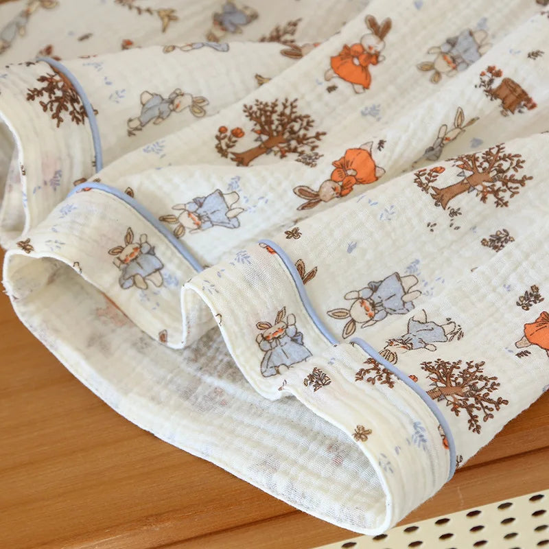 2025 New Summer Women's Pajama Set 100% Cotton Crepe Large Short Sleeve Shorts Two Piece Home Clothes Sleepwear Ladies