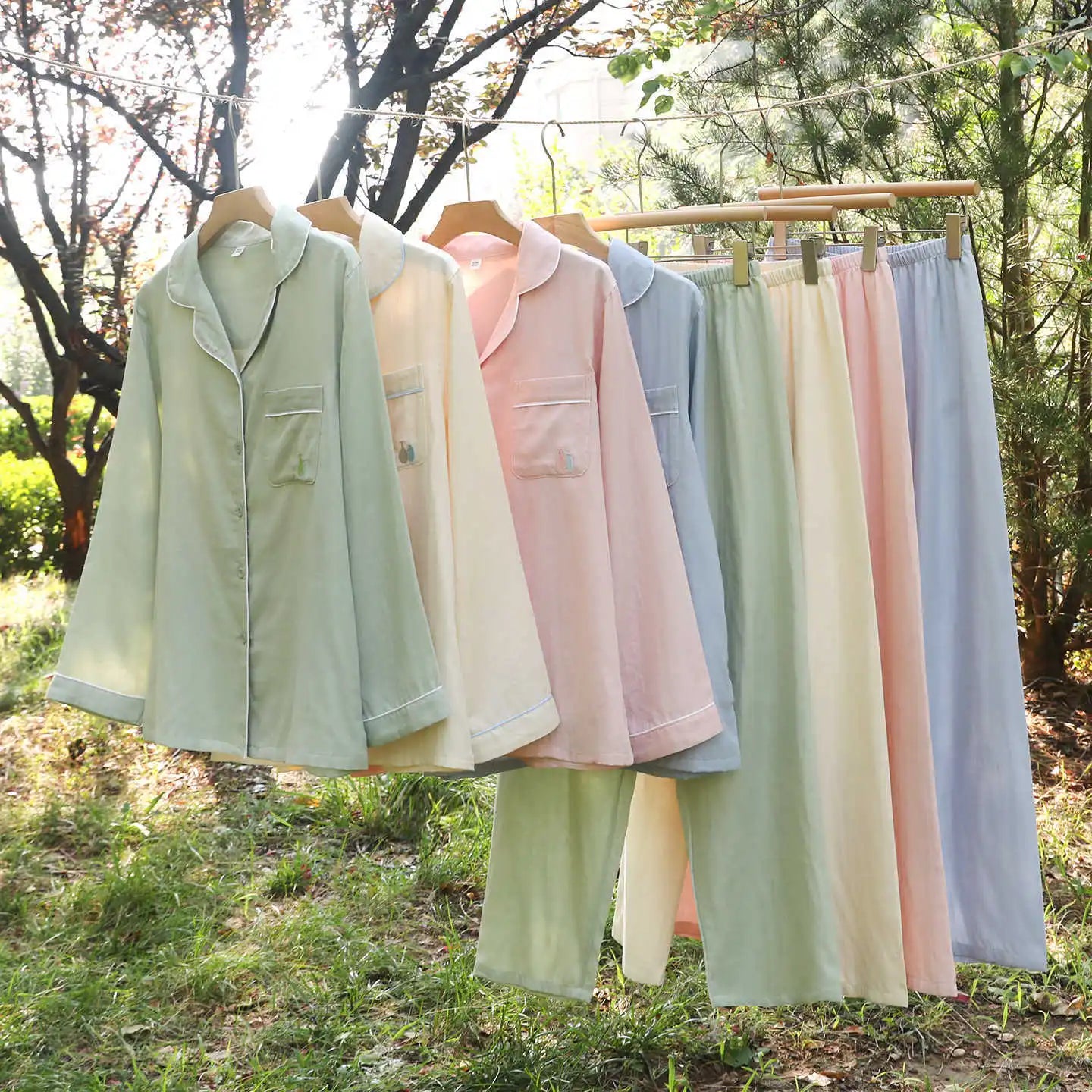 2025 New Spring and Autumn Women's Pajama Set 100% Cotton Simple Long Sleeve Long Pants Two Piece Set Cardigan Home Clothes