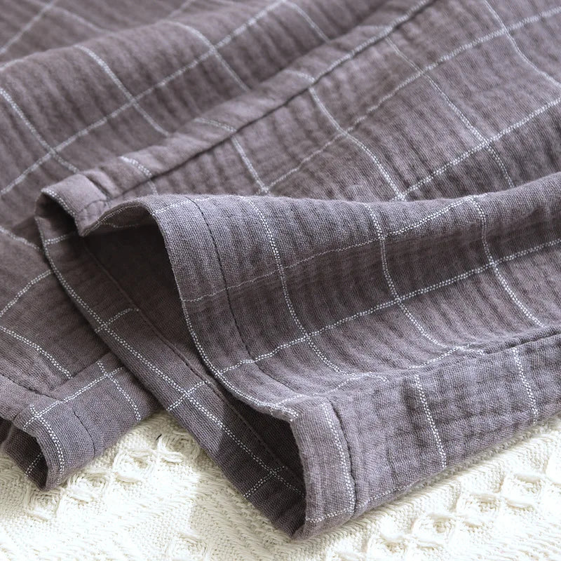 2025 Spring and Autumn New Men's Pajama Set 100%Cotton Crepe Plaid Long sleeved Pants Two Piece Set Cardigan Large Size Homewear