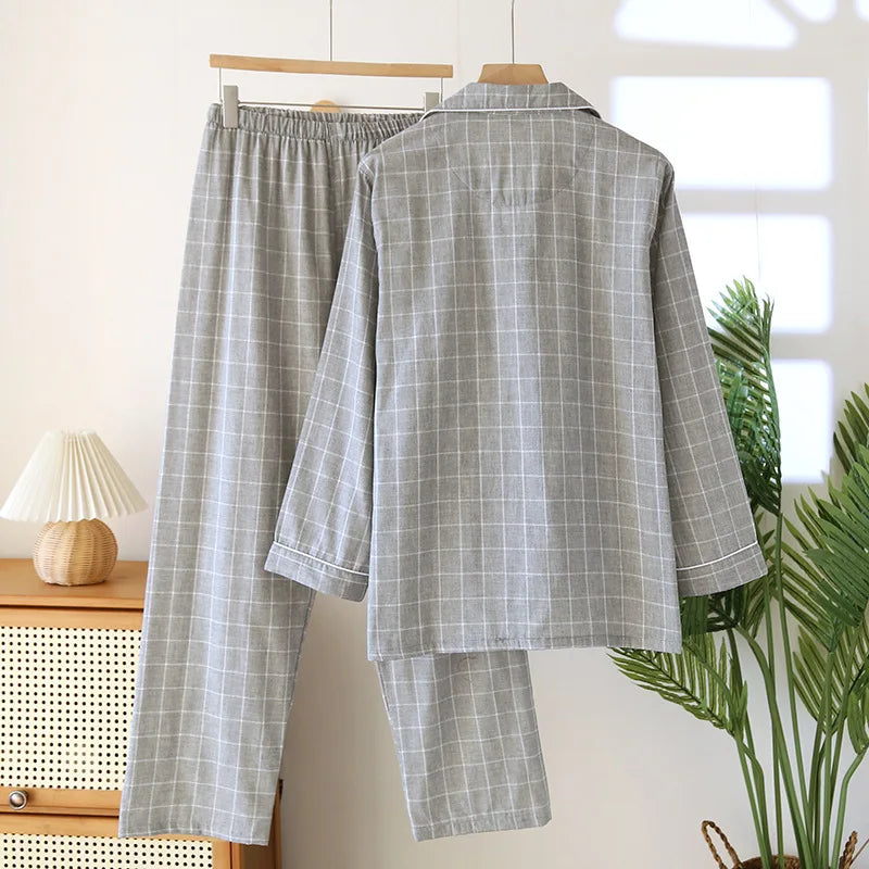 2025 New Spring and Autumn Men's Pajama Set 100% Cotton Long Sleeve Long Pants Two Piece Set Loose Large Home Clothes