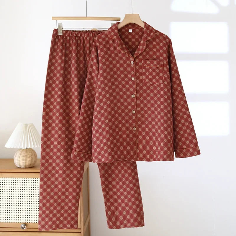 2025 New Spring and Autumn Women's Pajama Set Full Cotton Long Sleeve Long Pants Two Piece Set Cardigan Women's Home Clothes