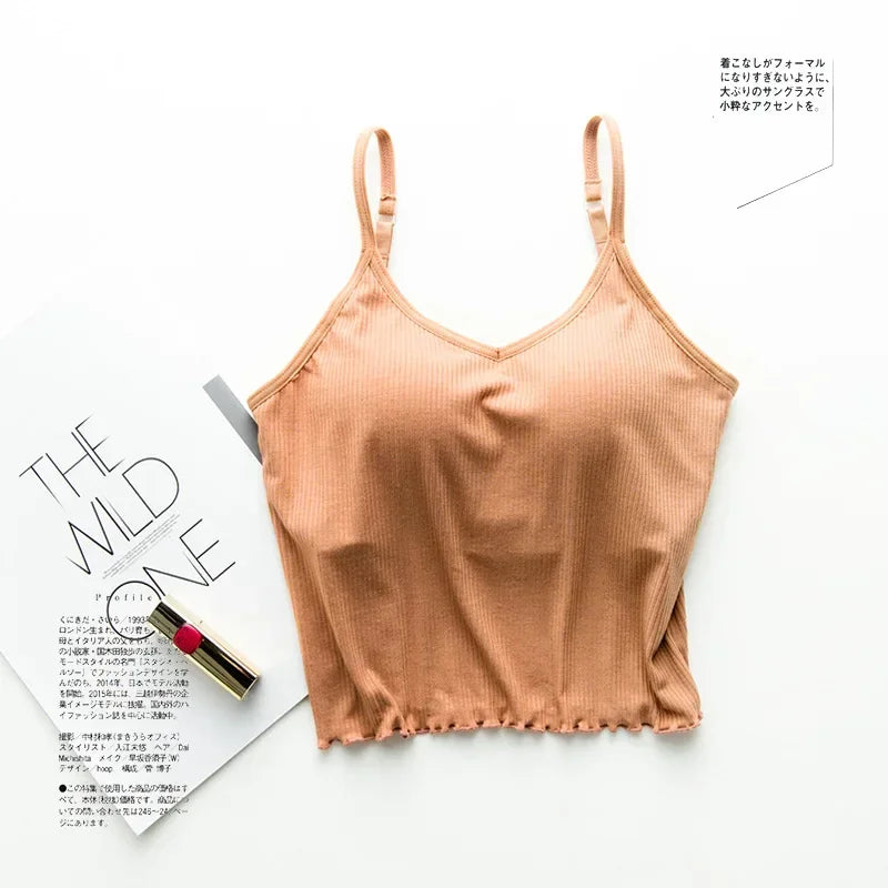 Japanese thread cotton beauty back short tube top female straps chest pads exposed umbilical sling bra integrated vest wrapped