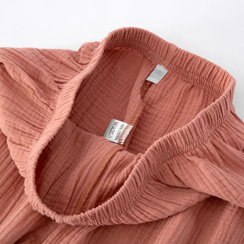 Japanese kimono suit lovers 100% cotton crepe pajamas long sleeved trousers two-piece kimono suit for men and women sleepwear