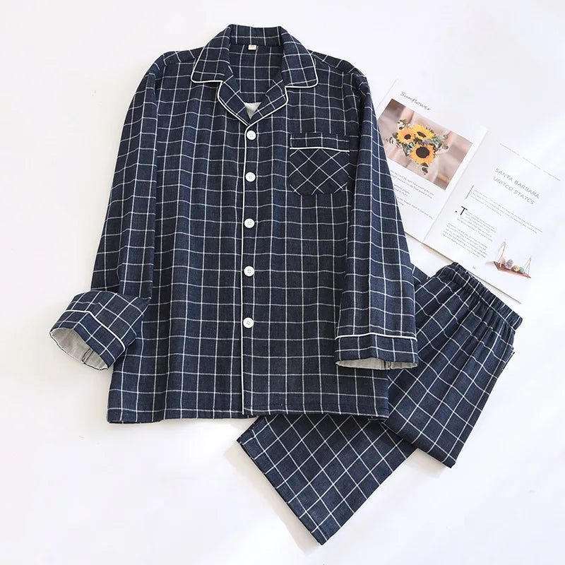 2025 New Spring and Autumn Men's Pajama Set 100% Cotton Long Sleeve Long Pants Two Piece Set Loose Large Home Clothes