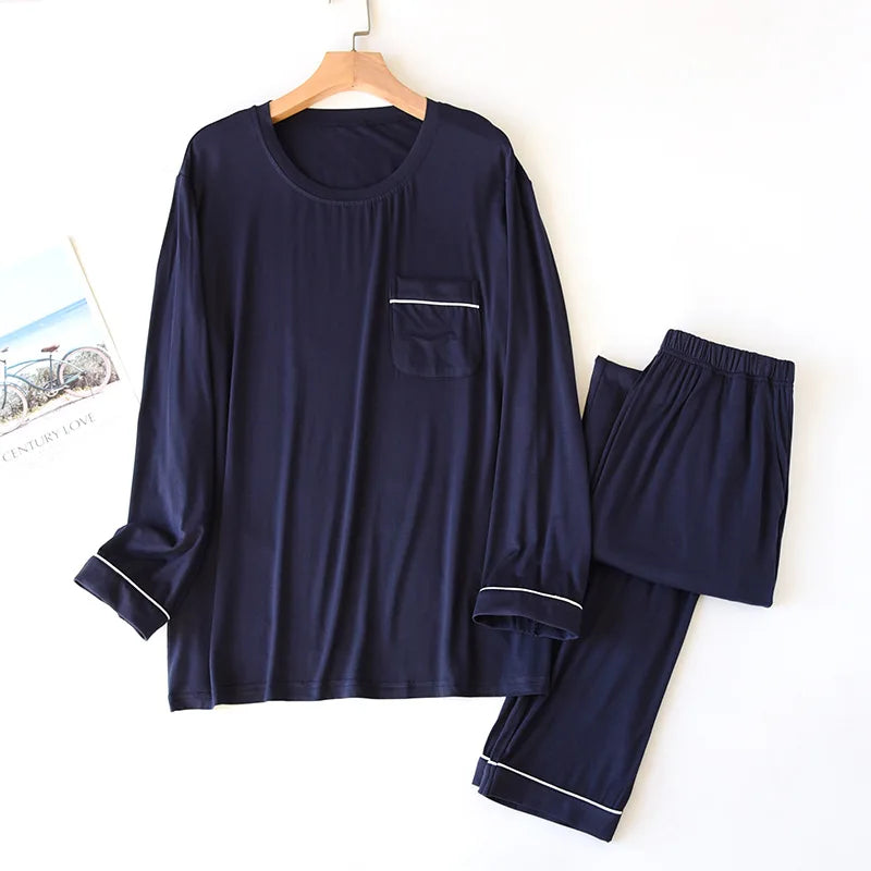 New Spring and Autumn Men's Pajamas Set Modal Long Sleeve Pants Two Piece Loose Oversize Home Suit Pajamas For Men Sleepwear