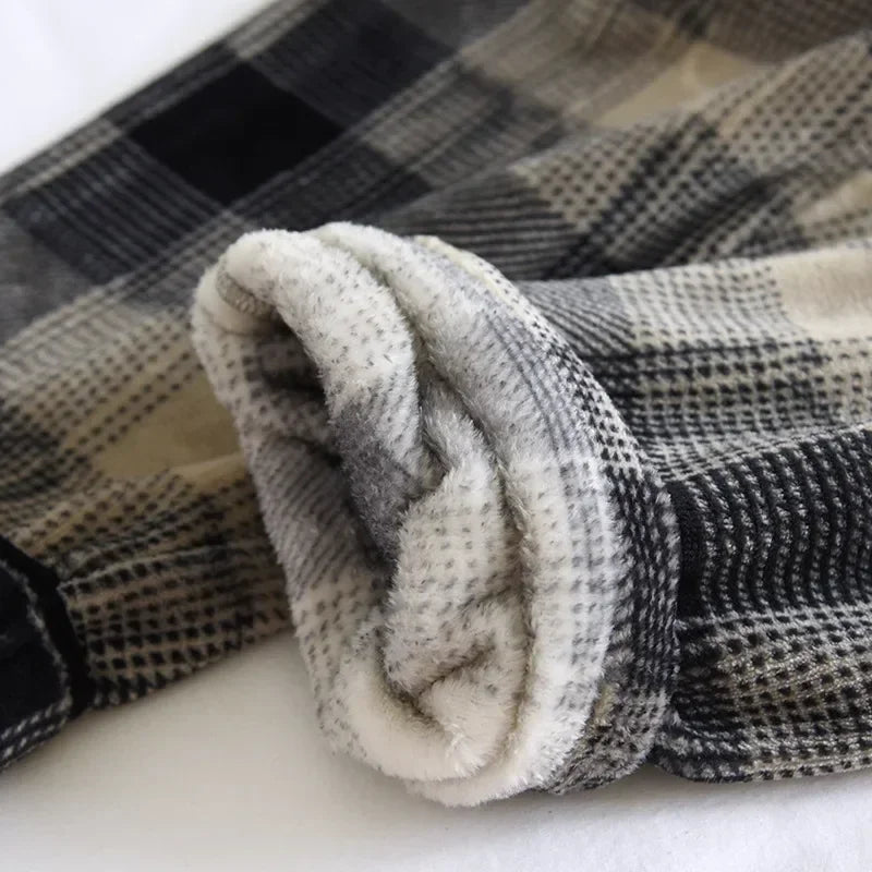 Autumn And Winter New Men's Pajamas Long-sleeved Trousers Two-piece Flannel Thickened Warm Home Service Set Plaid Large Size Men