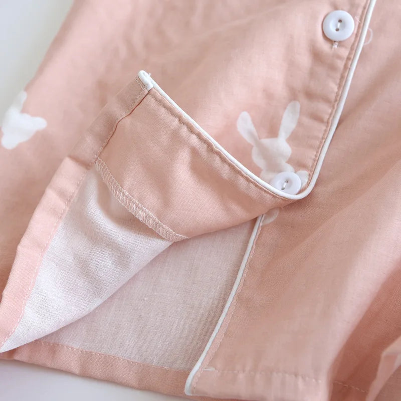 Summer new couple pajamas three-piece set short-sleeved + shorts + trousers 100% cotton gauze men's and women's home clothes
