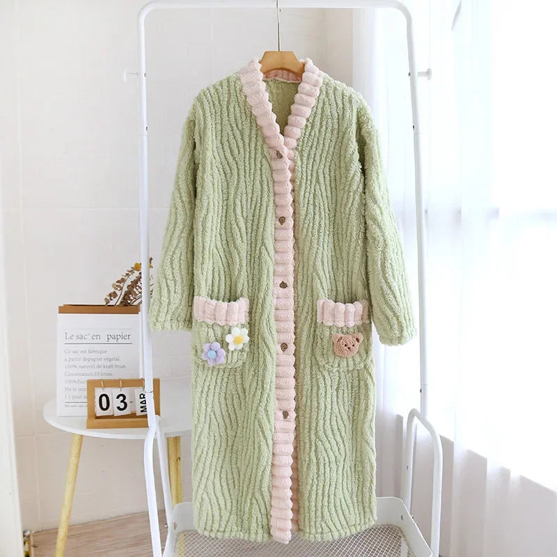 2025 New Autumn/Winter Women's Sleeping Skirt Flannel Plush Thickened Warm Long Dress Coral Plush Home Fur Sleeping Skirt Ladies