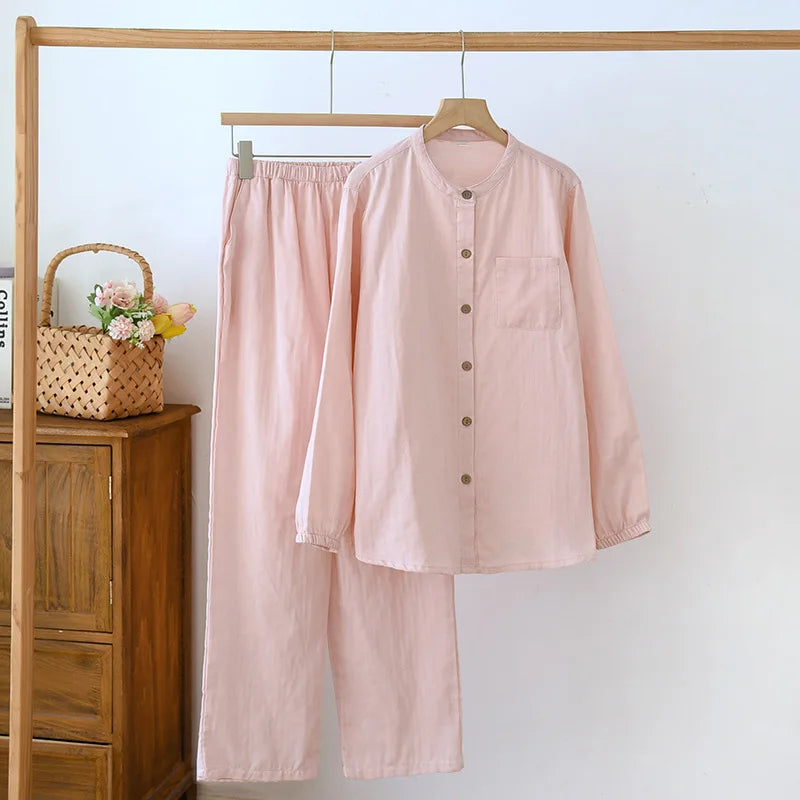 2025 New Spring/Summer Couple's Pajama Set 100% Cotton Simple Men's and Women's Long Sleeve Long Pants Two Piece Home Clothes