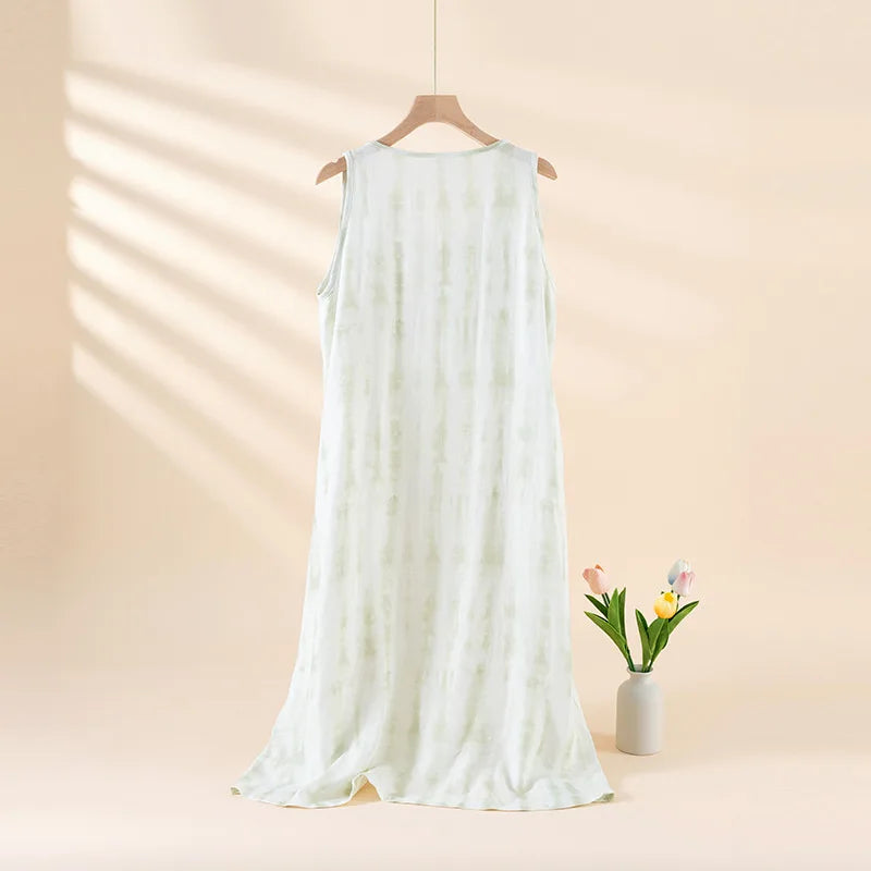 2025 Summer New Women's Sleeping Skirt Bamboo Fiber with Chest Mat Long Skirt Simple Thin Loose Sleeveless Tank Top Skirt