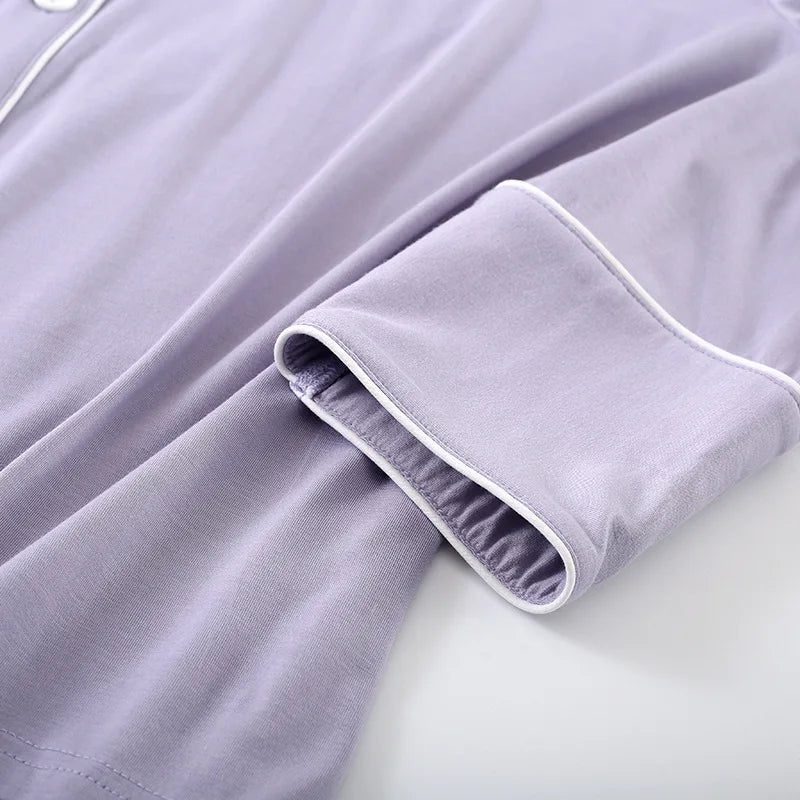 New Spring and Autumn Women's Pajamas Set Modal Pure Color Simple Thin Cardigan Long Sleeve Pants Two Piece Home Suit Sleepwear