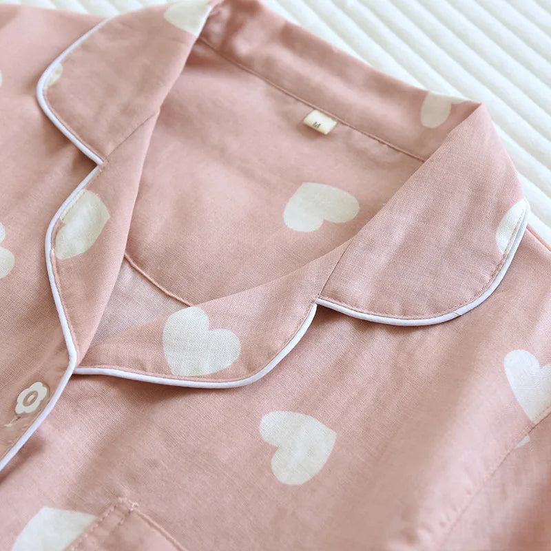 2025 New Spring and Autumn Pajama Set Women's 100% Cotton Long Sleeve Pants Two Piece Love Lovely Sweet Home Furnishing Set