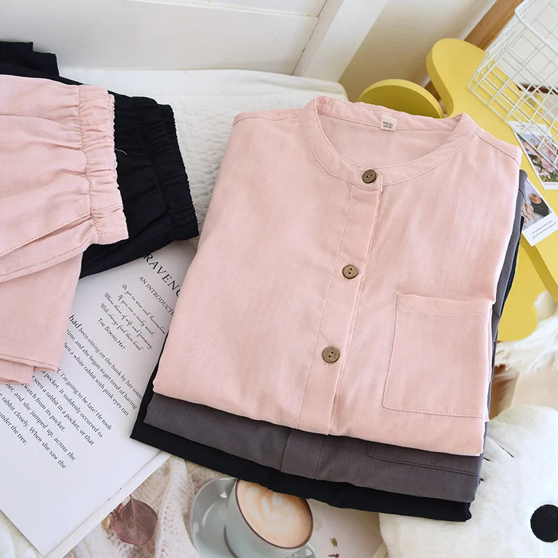 2025 New Spring/Summer Couple's Pajama Set 100% Cotton Simple Men's and Women's Long Sleeve Long Pants Two Piece Home Clothes
