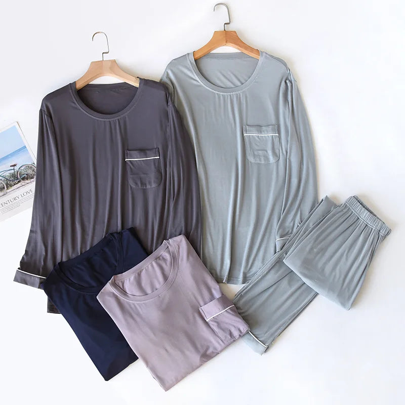 New Spring and Autumn Men's Pajamas Set Modal Long Sleeve Pants Two Piece Loose Oversize Home Suit Pajamas For Men Sleepwear