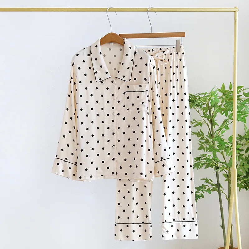 2025 Spring/Summer New Women's Pajama Set, Viscous Fiber Long sleeved Pants, Two Piece Set, High Grade Cardigan Home Fury,Ladies