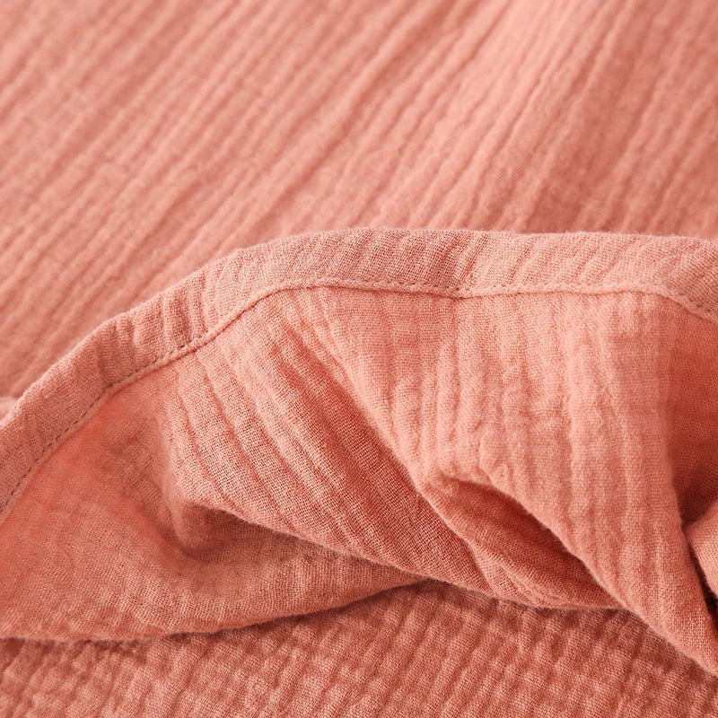 Spring and Autumn Women's Long Sleeve Nightdress 100%Cotton Crepe Round Neck Button Solid Color Dress Home Dress Nightgown Dress