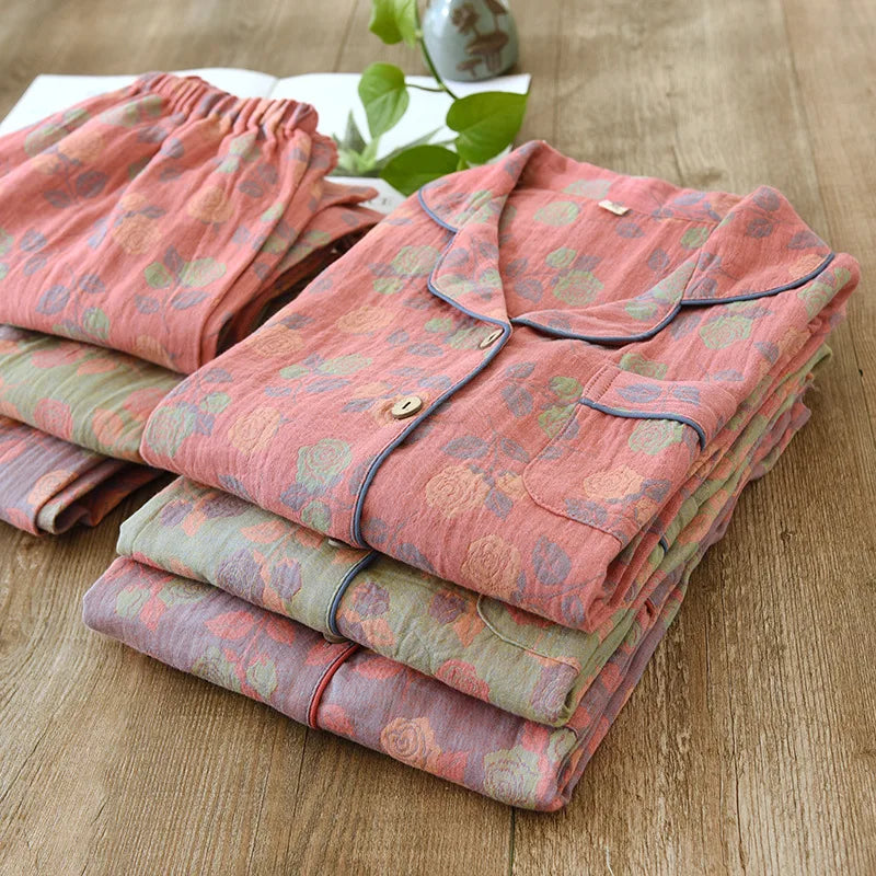 2025 New Women's Spring and Autumn Pajama Set 100% Pure Cotton Retro Chinese Style Long Sleeve Two Piece Set Large Home Fury