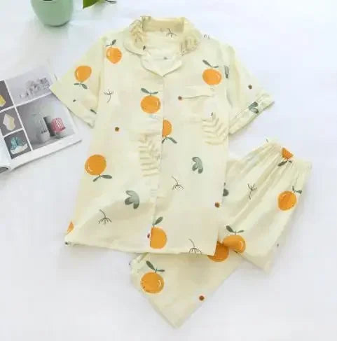 2025 Japanese style simple short women female 100% cotton gauze short sleeve trousers ladies pajamas suit cute pajamas sets home