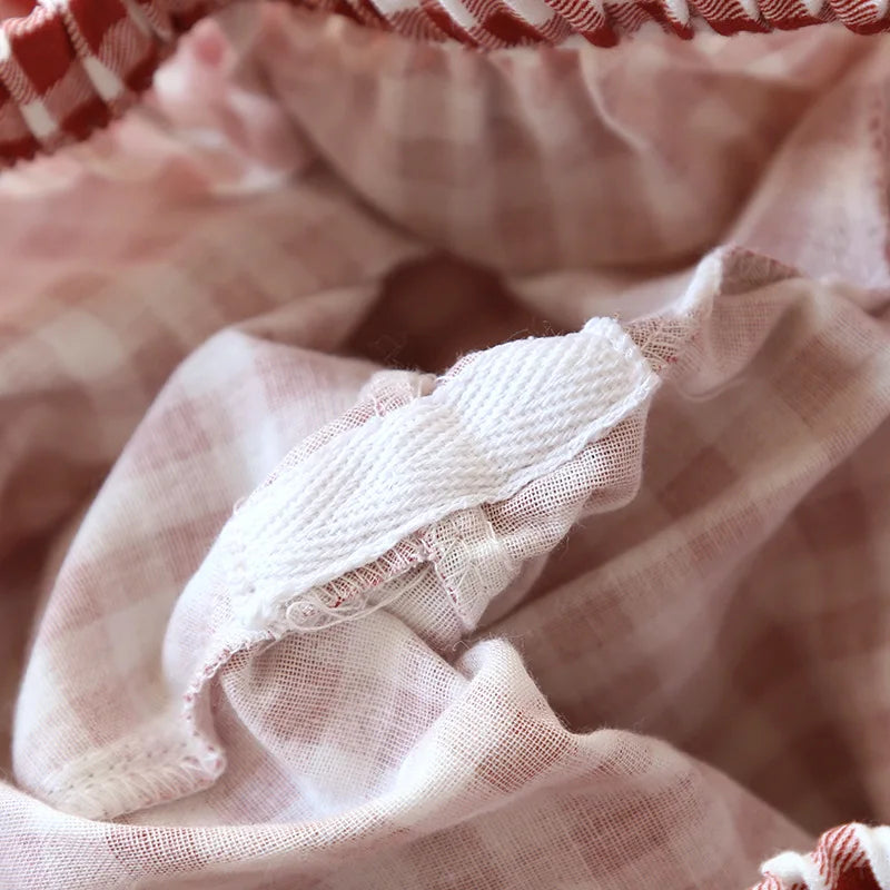 2025 Spring/Summer Couple Pajama Set 100% Cotton Double Layer Gauze Men's and Women's Japanese Plaid Set Long sleeved Home Fury