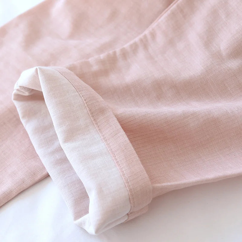 New spring and summer Japanese kimono two-piece couple pajamas set cotton loose large size men and women long sleeve trousers