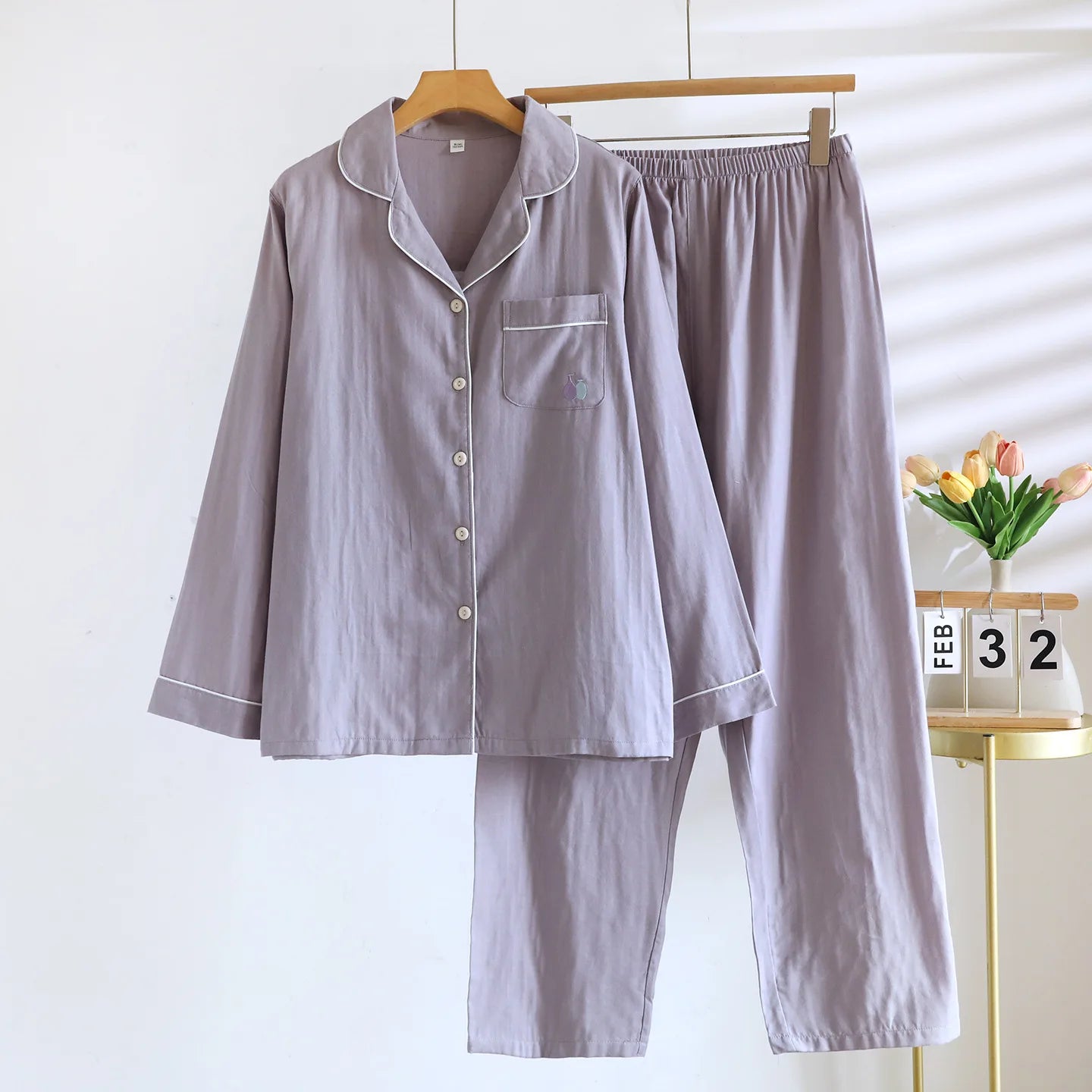 2025 New Spring and Autumn Women's Pajama Set 100% Cotton Simple Long Sleeve Long Pants Two Piece Set Cardigan Home Clothes