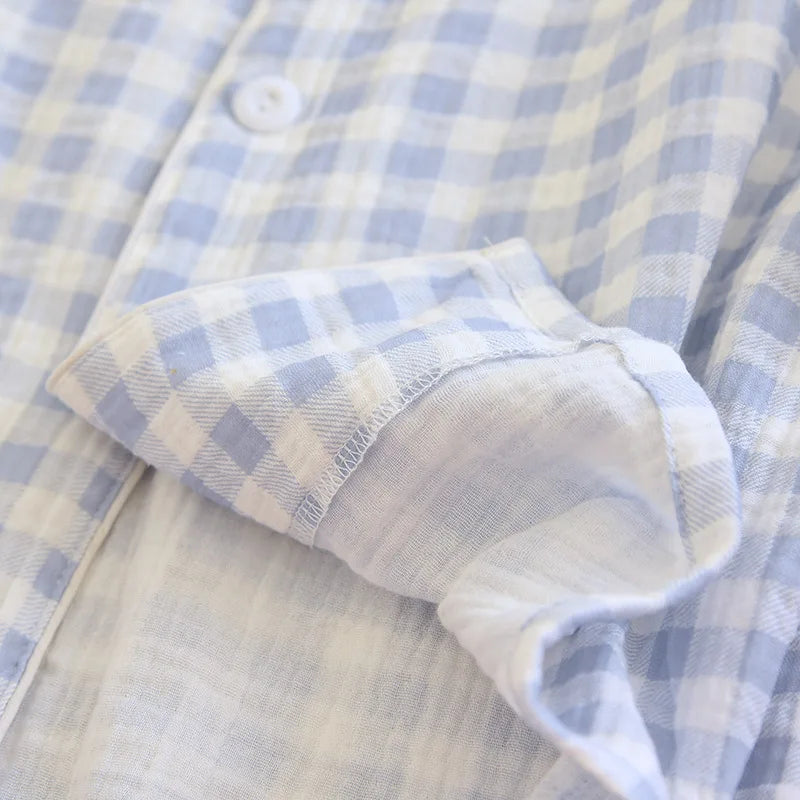 2025 New Spring Couple's Pajama Set 100% Cotton Long Sleeve Long Pants Two Piece Set Checkered Men's and Women's Home Clothes