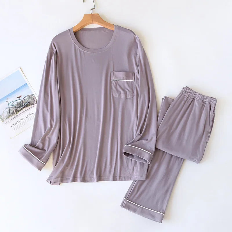 New Spring and Autumn Men's Pajamas Set Modal Long Sleeve Pants Two Piece Loose Oversize Home Suit Pajamas For Men Sleepwear