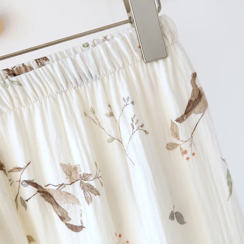 2025 New Spring/Summer Women's Pajama Set 100% Cotton Crepe Cute Thin Short Sleeve+Shorts+Pants Home Clothes 3-Piece Set