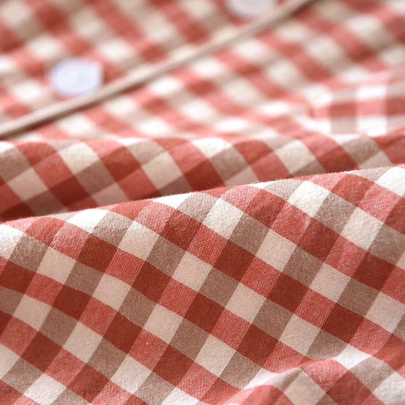 2025 New Japanese Spring and Autumn Couple Pajama Set 100% Cotton Men's and Women's Plaid Long Sleeve Two Piece Home Furnishing
