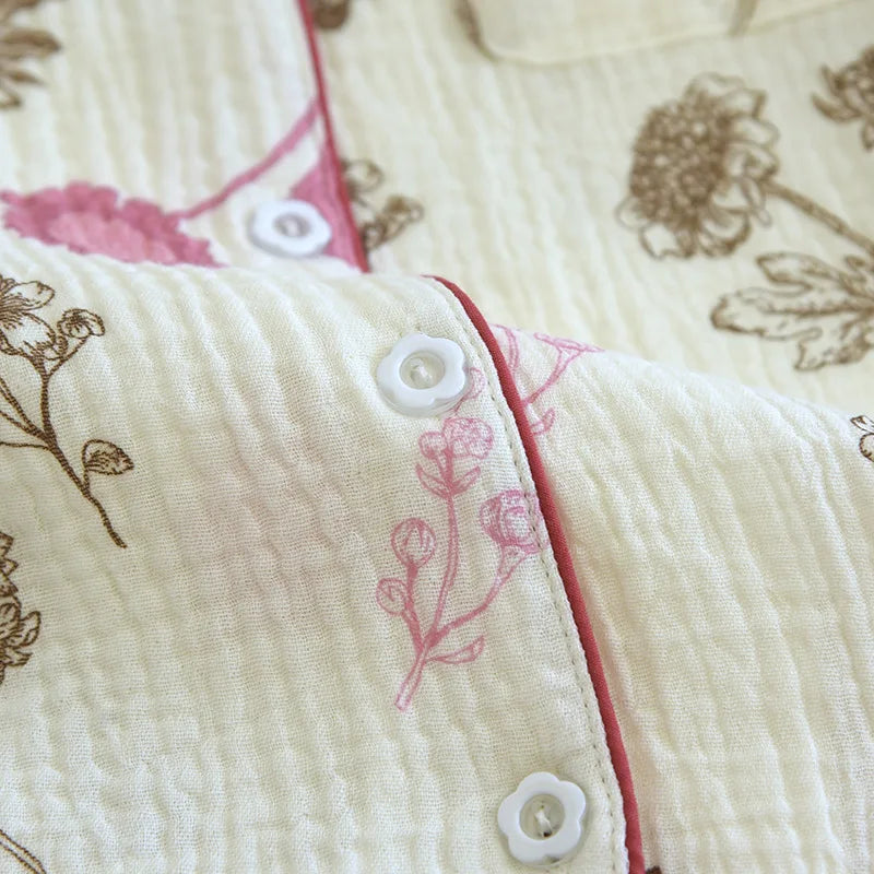 2025 New Spring/Summer Women's Pajama Set 100% Cotton Crepe Short Sleeve+Pants Two Piece Set for Women's Cute Home Furnishings