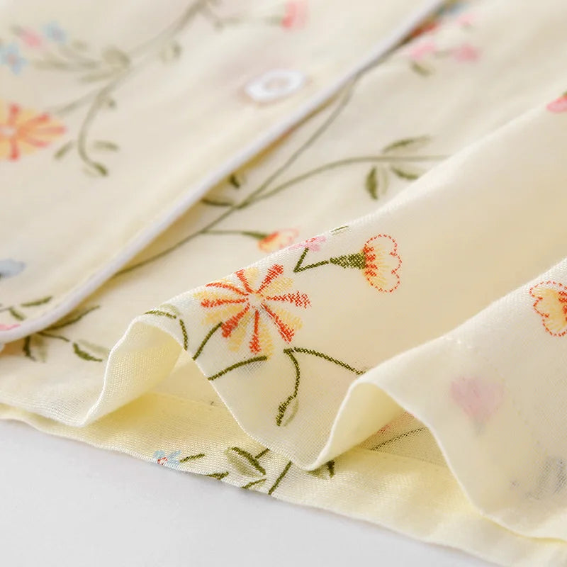 New summer women's pajamas short-sleeved shorts suit cotton double-layer gauze print fresh home clothes two-piece set ladies