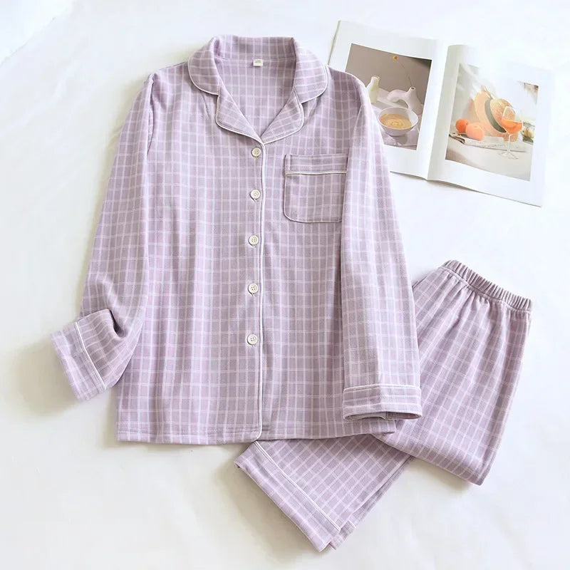 2025 New Couple's Checkered Pajama Set for Autumn and Winter Warmth,Men's and Women's Long sleeved Pants,Two piece Home Clothes