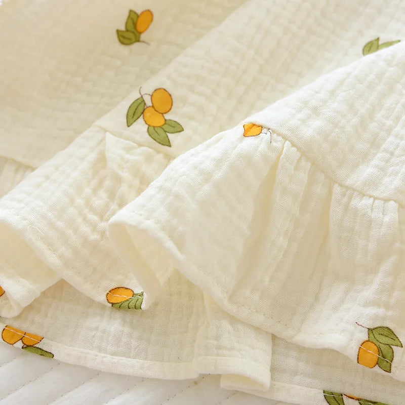 New summer ladies pajamas short-sleeved shorts two-piece set 100% cotton crepe suit female cute fresh home clothes plus size