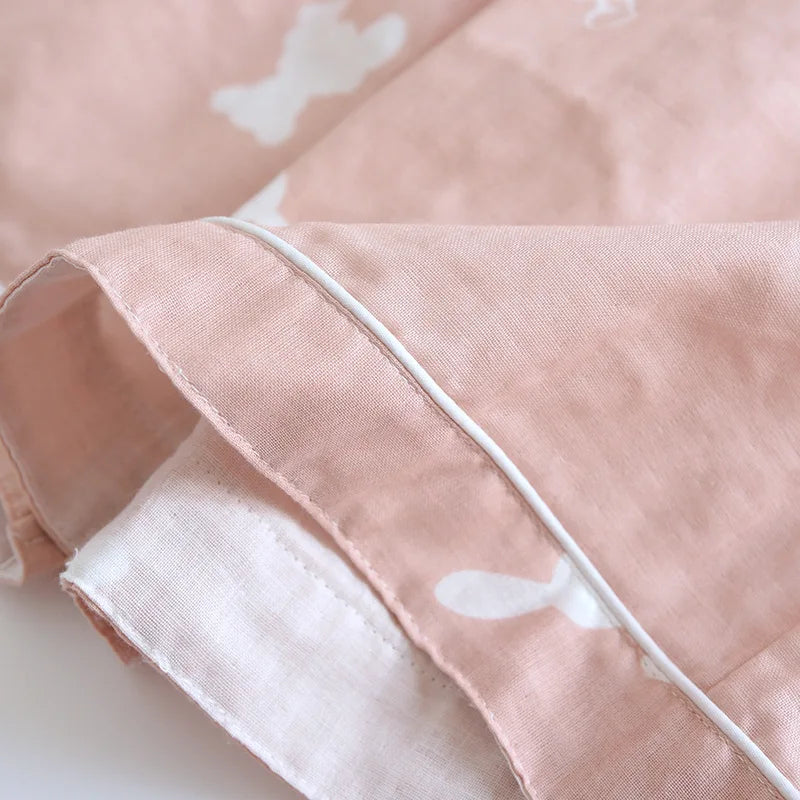 Summer new couple pajamas three-piece set short-sleeved + shorts + trousers 100% cotton gauze men's and women's home clothes