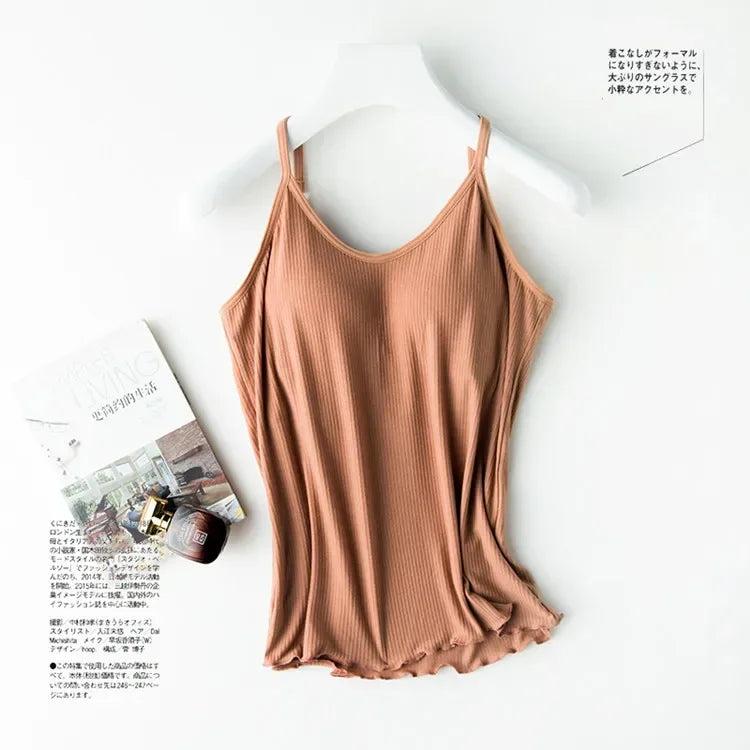 2025 day line modal thread beauty back new steel-free integrated chest pad camisole bottoming shirt with chest pad camisole