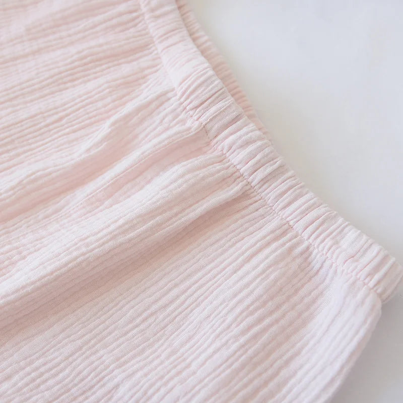 Japanese summer new short-sleeved shorts ladies pajamas set 100% cotton crepe solid color fresh home clothes two-piece set