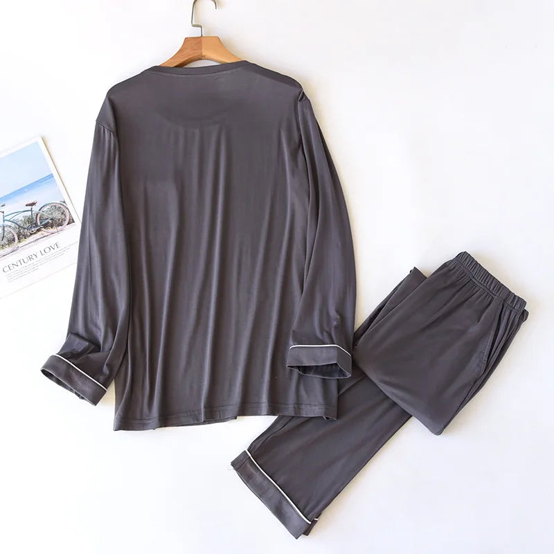 New Spring and Autumn Men's Pajamas Set Modal Long Sleeve Pants Two Piece Loose Oversize Home Suit Pajamas For Men Sleepwear