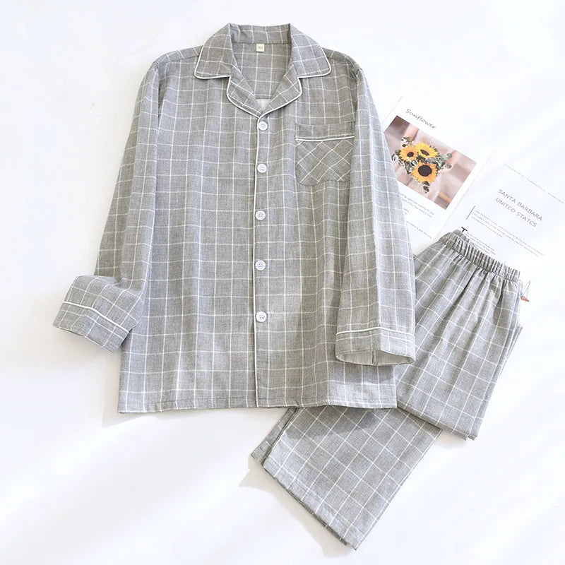 2025 New Spring and Autumn Men's Pajama Set 100% Cotton Long Sleeve Long Pants Two Piece Set Loose Large Home Clothes