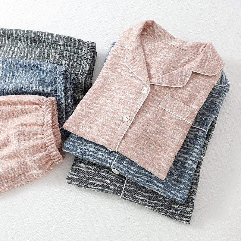 2025 New Summer Couple's Pajama Set 100% Cotton Men's and Women's Short Sleeve Shorts Two Piece Set Thin Home Clothing