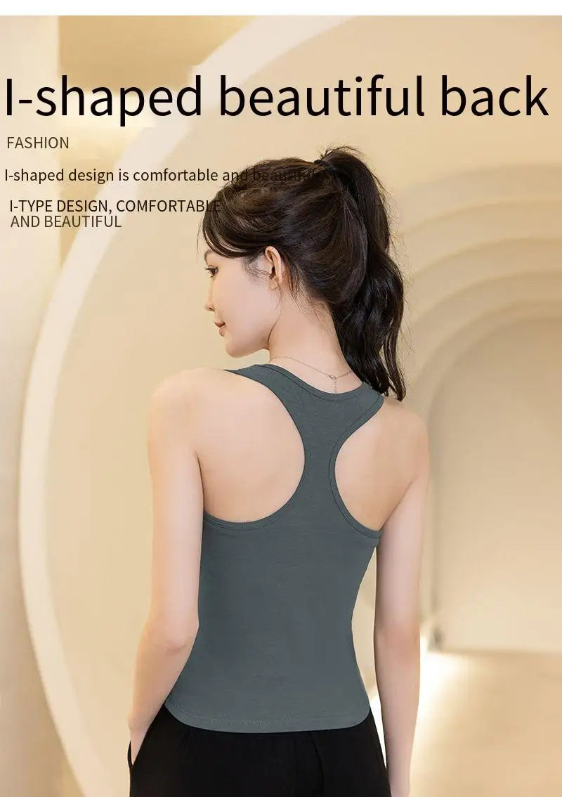 2025 New Women's Summer Pure Cotton Tank Top with Breast Pads Bra One Piece Racerback Backing Sleepwear Home Furnishing Top
