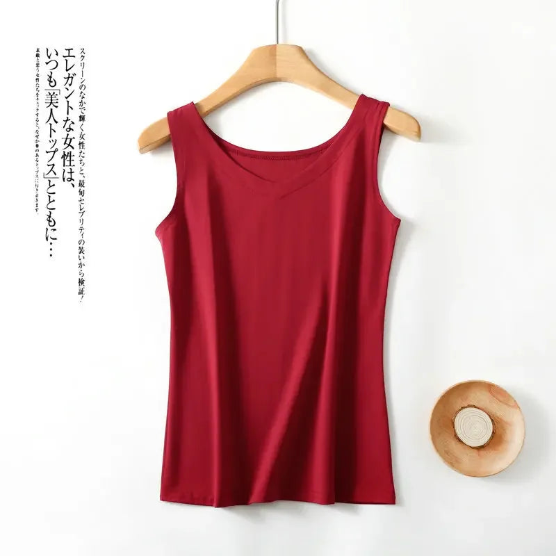 2025 new summer women's sleeveless vest single-piece top Modal vest body-fitting bottom top V-neck sling with thin home clothes