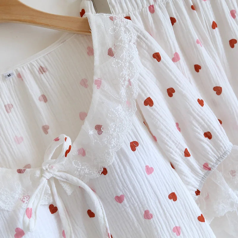 2025 New Summer Women's Pajama Set 100% Cotton Short Sleeve Shorts with Chest Pads Two Piece Loose Home Furnishings Ladies