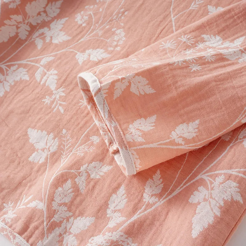 2025 New Spring and Autumn Women's Pajama Set 100% Cotton Gauze Jacquard Long Sleeve Long Pants Loose Home Clothes Two Piece Set
