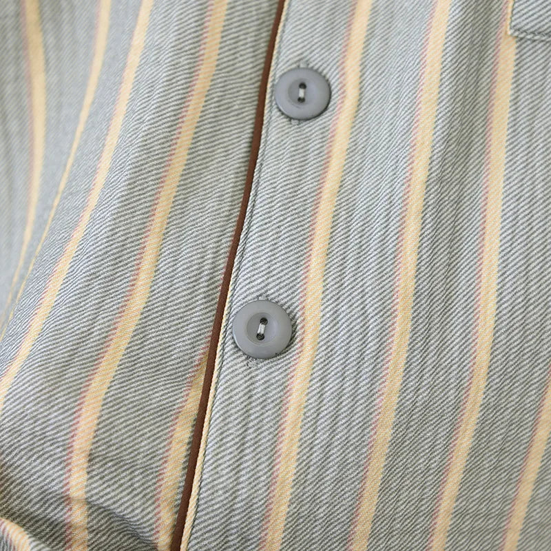New men's sleepwear two-piece set for spring 2025 100% cotton crepe fabric vertical stripe long sleeved long pants home suit set