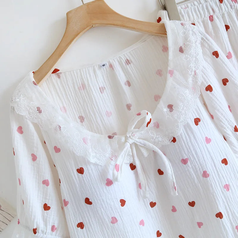 2025 New Summer Women's Pajama Set 100% Cotton Short Sleeve Shorts with Chest Pads Two Piece Loose Home Furnishings Ladies