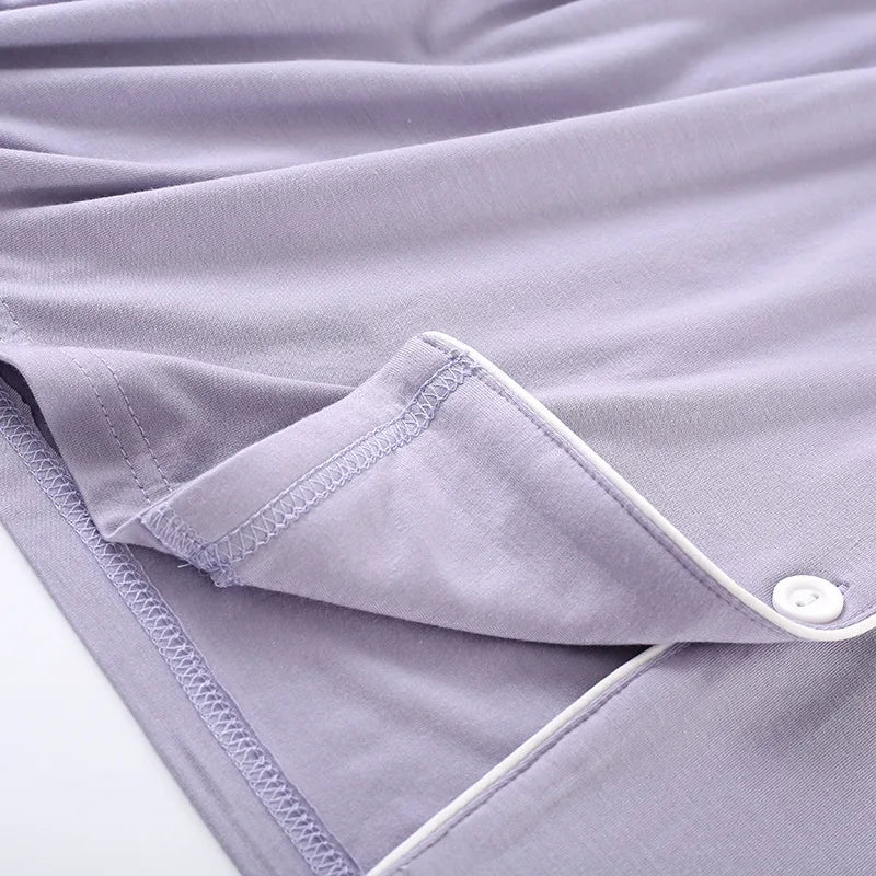 New Spring and Autumn Women's Pajamas Set Modal Pure Color Simple Thin Cardigan Long Sleeve Pants Two Piece Home Suit Sleepwear