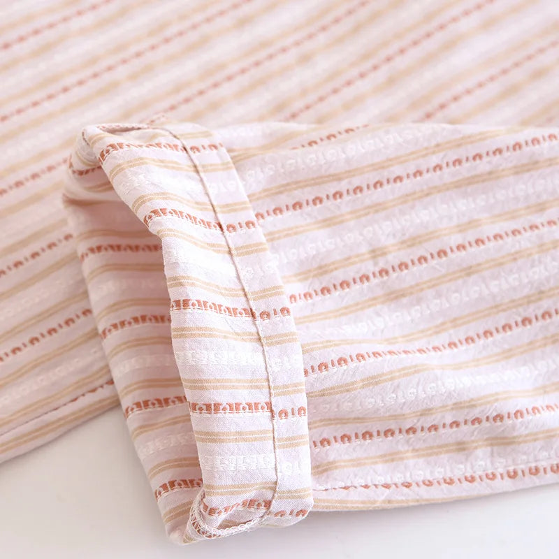 2025 New Spring/Summer Couple Set 100% Cotton Striped Long Sleeve Two Piece Set Men's and Women's Cardigan Home Clothes
