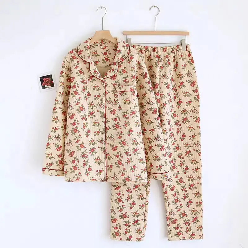 Japanese ladies pajamas set 2025 new autumn and winter air cotton layer thickening long-sleeved cute home clothes pure cotton
